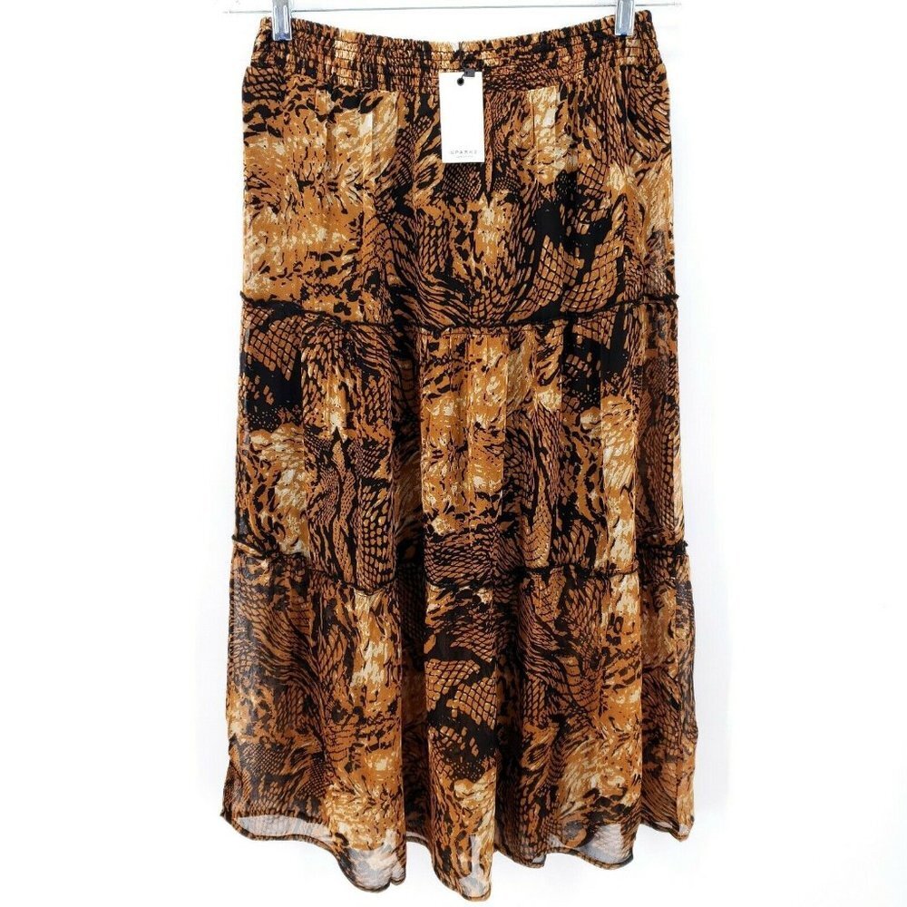 NWT SPARKZ COPENHAGEN Animal Print Tiered Gypsy Boho Maxi Skirt XS